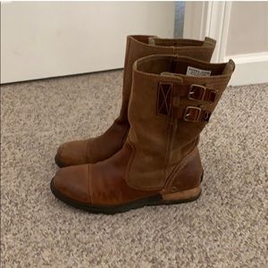 Sorel Major Women's Brown Leather Midcalf boot 7 Suede Pull On Buckle Boots